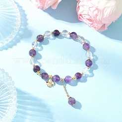 Braccialetti elastici con perline rotonde di cristallo di quarzo naturale e ametista&nbsp;BJEW-JB11935-03