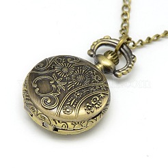 Legierung flach rund mit Pferd Anhänger Halskette Taschenuhr&nbsp;WACH-N011-84