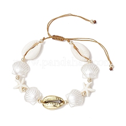 Bracelets tressés en perles de coquillages cauris mélangés naturels&nbsp;BJEW-JB11862-03
