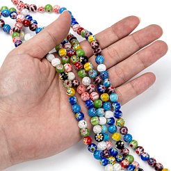 Millefiori Glas rund-einzelne Blumenperlenstränge&nbsp;LK14