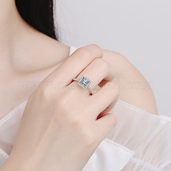 Quadratische rhodinierte 925 Sterling Silber Pavé 6.5x3.9mm Moissanit Fingerringe für Damen&nbsp;WG02E28-08