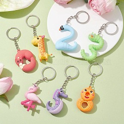 Portachiavi con ciondolo numero modello animale in plastica pvc 10 pz 10 stili&nbsp;KEYC-JKC00703