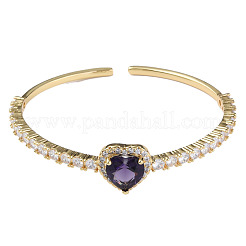 Bracelet manchette ouvert coeur zircone cubique&nbsp;BJEW-N012-031C