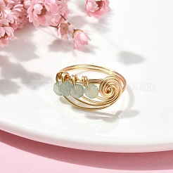 Anello da dito con perline rotonde con avventurina verde naturale&nbsp;RJEW-TA00103-03