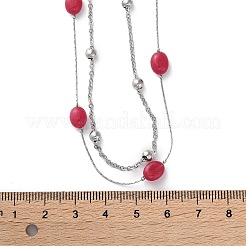 Doppellagige Halsketten aus 304 Edelstahl und gefärbter natürlicher malaysischer Jade für Damen&nbsp;NJEW-A045-19P