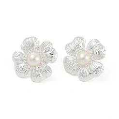 Orecchini a bottone in ottone con fiori&nbsp;EJEW-Q391-24S