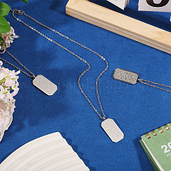 4 collier pendentif rectangulaire en acier inoxydable gaufré&nbsp;NJEW-CO0001-02P