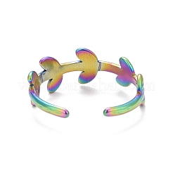 Ionenplattierung (IP) Regenbogenfarbe 304 Edelstahl Blatt Wickel offener Manschettenring für Frauen&nbsp;RJEW-C025-15M
