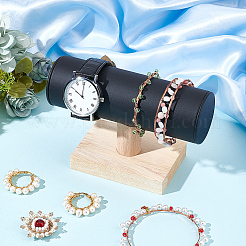 T-förmiger Bar-Ständer für Armbänder aus PU-Leder mit Holzsockel&nbsp;AJEW-WH0471-127A