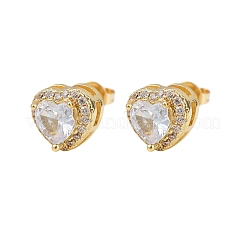 Orecchini a bottone in ottone con zirconi chiari e micro pavè&nbsp;LS-EJEW-Z128-01G-02