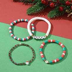 4 Stück 4 Stil Fimo Heishi Surfer Stretch Armbänder Set&nbsp;X1-BJEW-TA00261