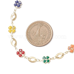 Collares de cadena con eslabones de latón esmaltado con ojo turco y trébol&nbsp;NJEW-JN05762