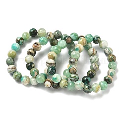 Bracelets extensibles ronds en jaspe vert naturel pour femmes&nbsp;BJEW-F535-02C
