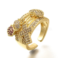 Gestellplattierung Messing Mikropflaster Zirkonia Manschettenfingerringe für Frauen&nbsp;RJEW-M028-28G