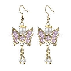 Pendientes colgantes de mariposa con cuentas de vidrio bicónico facetadas y copos de nieve&nbsp;EJEW-MZ00429-04