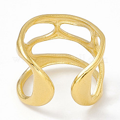 Bague ouverte creuse large en acier inoxydable 304 avec placage ionique (IP) pour femme&nbsp;LS-RJEW-G275-02G