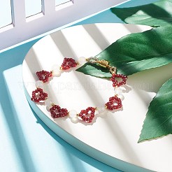 Pulsera con cuentas de semillas de vidrio y ágata natural con cierre magnético de latón&nbsp;BJEW-JB07803