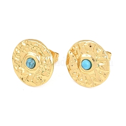 Orecchini a lobo rotondi testurizzati con turchese sintetico centrale in acciaio inossidabile 304 per donna&nbsp;SA-CBAB549-03G