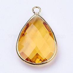 Goldfarbene Messingglas-Tropfenanhänger&nbsp;GLAA-M006-A-20G