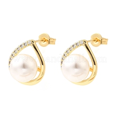Boucles d'oreilles à tige en laiton avec micro pavé de zircons cubiques transparents en forme de larme&nbsp;EJEW-C154-04G