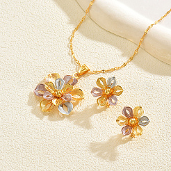 Vintage-Ohrstecker und Halsketten-Sets aus Messingblumen im Vintage-Stil für Damen&nbsp;GY5333