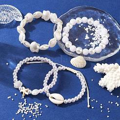 4 Stück 4-teiliges Stretch-Armband-Set aus ABS-Kunststoff mit Imitationsperlen und Perlen&nbsp;BJEW-JB10104
