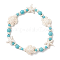 Braccialetti elastici con perline sintetiche turchesi a forma di stella marina e tartaruga per donna&nbsp;BJEW-JB11921-02