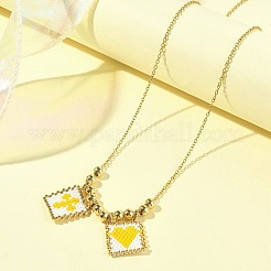 Rectangle avec croix et coeur collier pendentif en perles de rocaille de verre&nbsp;NJEW-MZ00015-01