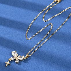 Collares colgantes de circonita cúbica transparente de latón con mariposa y estrella&nbsp;NJEW-C076-24G