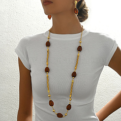 Eleganti orecchini a bottone in resina e lega casual vintage e set di collane per donna&nbsp;BU8446-1
