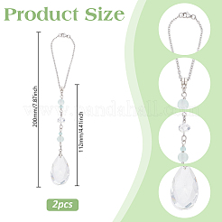 2 chaîne en acier inoxydable 304 et pendentif décoratif en verre en forme de larme&nbsp;HJEW-WH00086