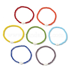 Conjunto de 7 pulsera elástica de 7 colores con cuentas de vidrio opaco&nbsp;BJEW-JB13946