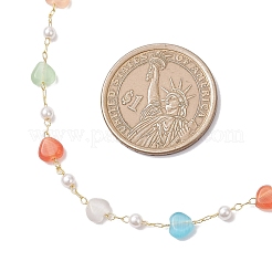 Collares de cadena de eslabones con forma de corazón de ojo de gato y perlas de plástico de colores&nbsp;NJEW-JN05453