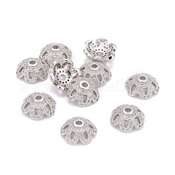 Umweltfreundliche 6-Blütenblatt Blume Messing Micro Pave Zirkonia Perlenkappen&nbsp;ZIRC-M098-01P-FF