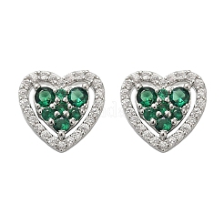 Micro cuore ottone spianare orecchini zirconi&nbsp;EJEW-M082-15P