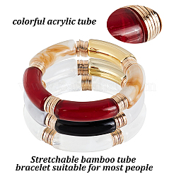 3 Stück 3 Farben Acryl gebogene Rohr Perlen Stretch-Armbänder Set für Frauen&nbsp;BJEW-AN0001-22