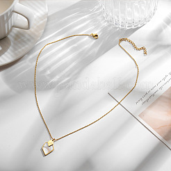 Colliers pendentifs polygonaux en acier inoxydable 304 et coquillage naturel pour femmes&nbsp;WG7B80C-01