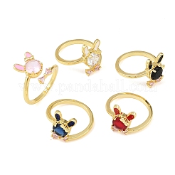 Anelli a polsino con coniglietto e fiocco in ottone micro pavé di zirconi cubici per donna&nbsp;RJEW-A088-10G