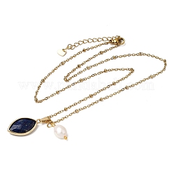 Collier pour femme avec pendentif œil de cheval facetté en pierre naturelle mixte et perle naturelle&nbsp;NJEW-JN06058
