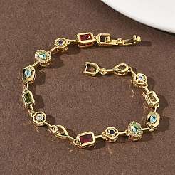 Messing Micro Pave bunte Zirkonia Gliederkettenarmbänder&nbsp;BJEW-G764-04G
