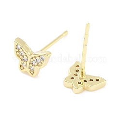 Orecchini a bottone da donna in ottone con micro pavé di zirconi trasparenti&nbsp;EJEW-S217-C03