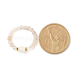 Anello elasticizzato con perline tonde in agata grigia naturale con pietra di luna&nbsp;RJEW-JR00440-02