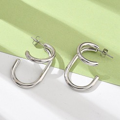 Zweilagige C-förmige Ohrstecker aus Edelstahl 304&nbsp;EJEW-Z098-18P