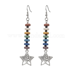 Orecchini pendenti con perline di disco di roccia lavica colorata naturale tinta naturale&nbsp;EJEW-JE05617