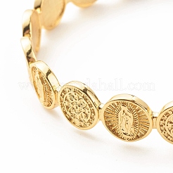 Messing flach rund mit Rosenkranz Jesus offener Manschettenarmreif für Frauen&nbsp;BJEW-B054-04G