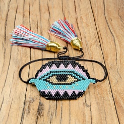 Geflochtenes Miyuki-Perlenarmband mit doppelter Quaste&nbsp;BJEW-A121-17