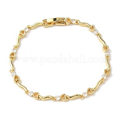 Messing-Armbänder mit Mikropavé und klaren Zirkonia-Herzen und gedrehten Gliederketten für Damen&nbsp;BJEW-G764-06G