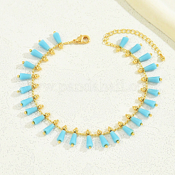 Tobilleras de playa con cadena de latón y borla cónica de turquesa sintética teñida estilo bohemio para mujer&nbsp;LQ2874