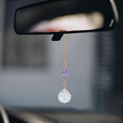 2 stücke stern natürliche rose quarz & amethyst & glas runde anhänger dekoration&nbsp;HJEW-DR00183