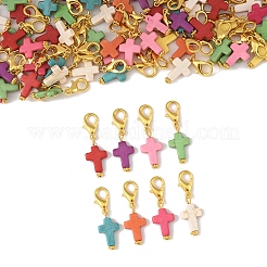 80 pendentif décoratif en forme de croix en turquoise synthétique&nbsp;HJEW-FS00038